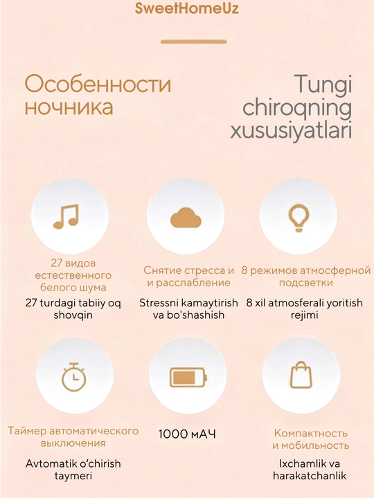 Ночник для детей с белым шумом, для сна малыша и взрослых