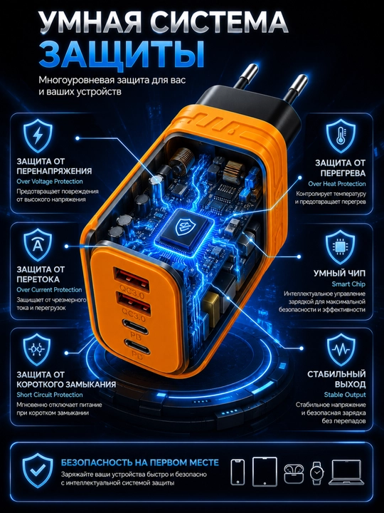 120W Tezkor Zaryadlovchi Adapter, Kallak, Blok Pitaniya, USB-C PD, QC3.0, EU Plug