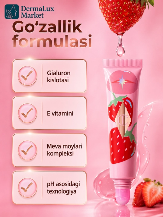 Charlotte Tilbury Unreal Lips, Juicylicious Strawberry Vanilla lab uchun yaltiroq moyi