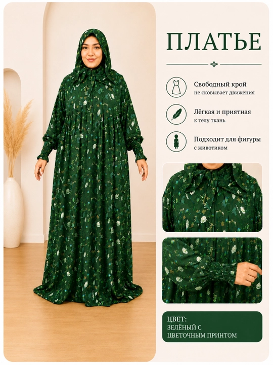 Ayollar musulmoncha uzun ko'ylak, bordo, gulli, erkin fason maxi libos