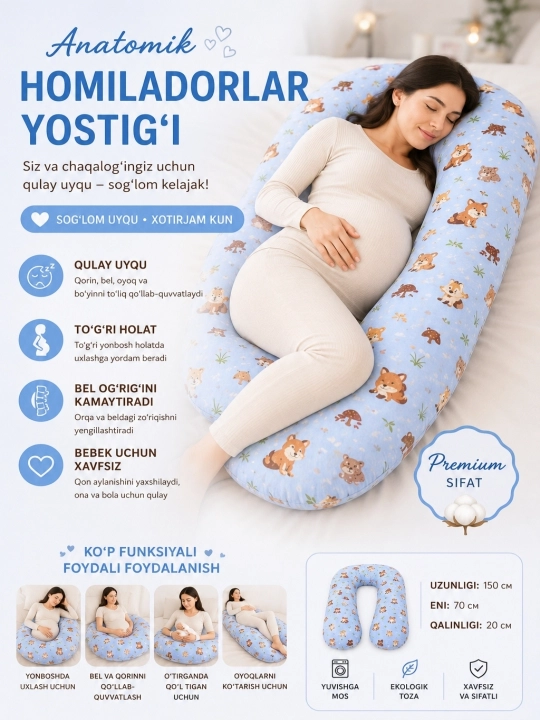 Ayollarga homiladorlikda, tug'ruqdan so'ng qulay yostiqlar, anatomik, qo'llab-quvvatlovchi - 