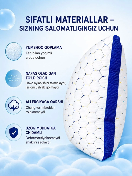 Yotoqxonaning zamonaviy dizayni bilan qulay uyqu dam olish uchun yumshoq ortopedik yostiq