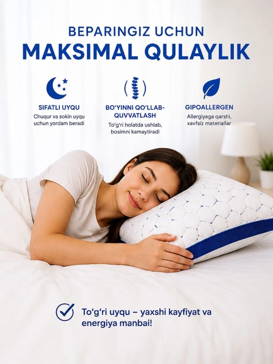 Yotoqxonaning zamonaviy dizayni bilan qulay uyqu dam olish uchun yumshoq ortopedik yostiq - 