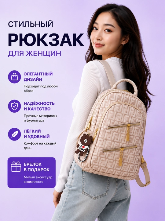 Женский кожаный рюкзак городской — стильный рюкзак для девушек, вместительный и удобный - 