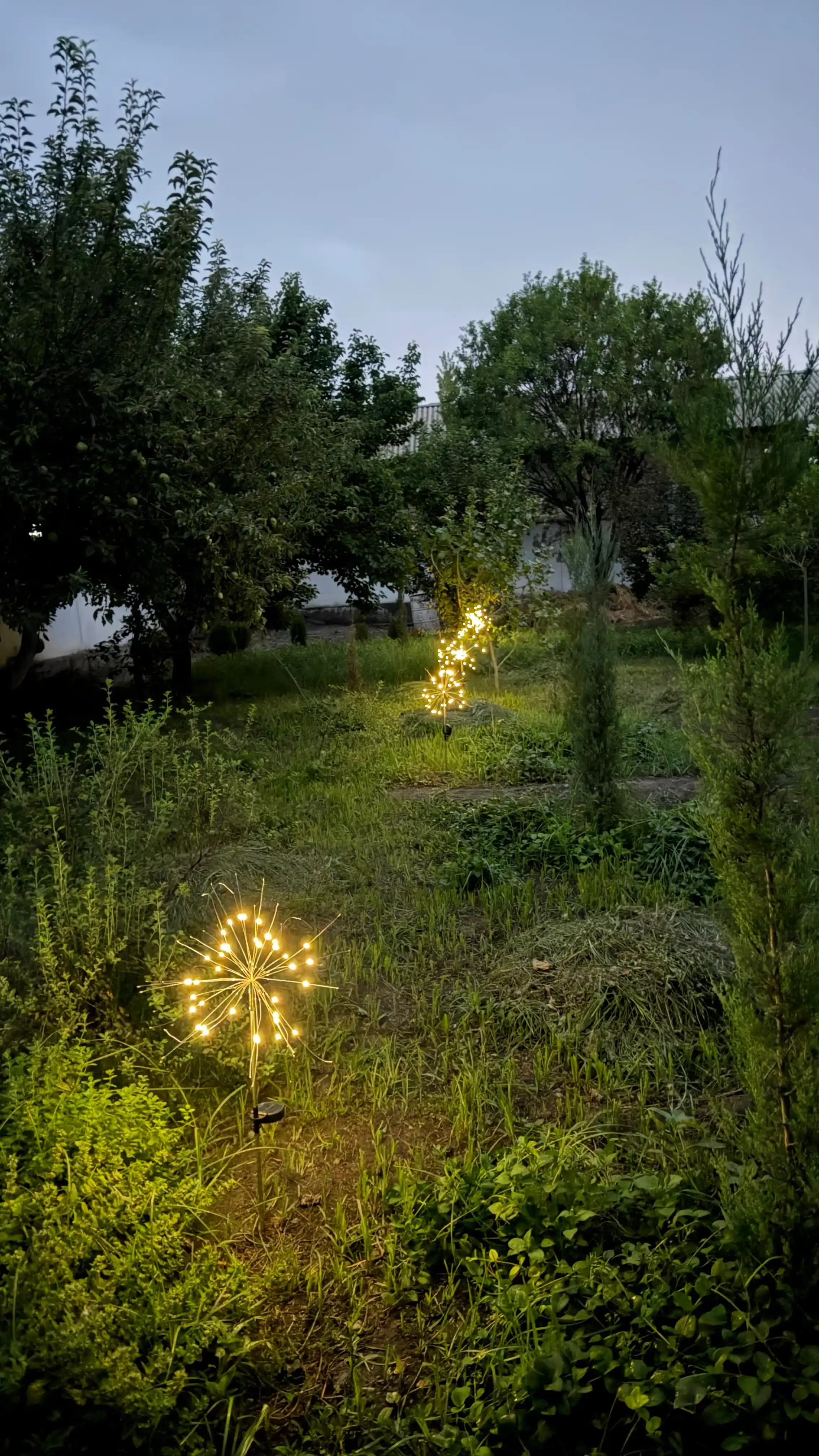 Bog‘ uchun quyosh batareyali girlyanda-chiroqlar — sharlar momaqaymoq shaklida.