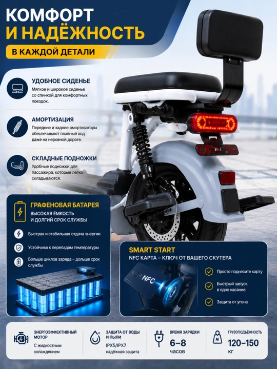 Elektr skuter savatli, ikki o‘rindiqli (30 km/soat)