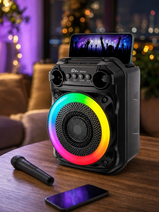 Портативная Bluetooth караоке-колонка Sing-e ZQS6166 с микрофоном и LED-подсветкой - 