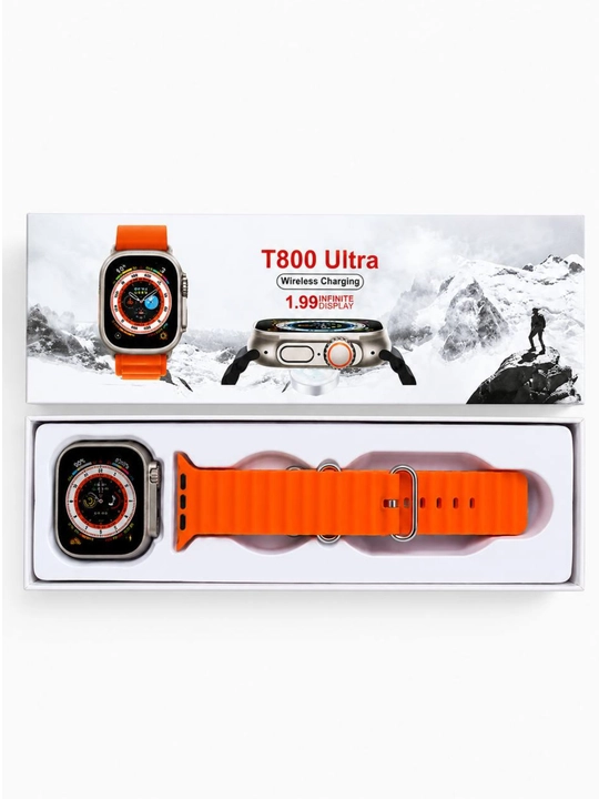 Смарт часы T800 Ultra с Bluetooth звонками, мониторингом здоровья, IP67, оранжевый ремешок