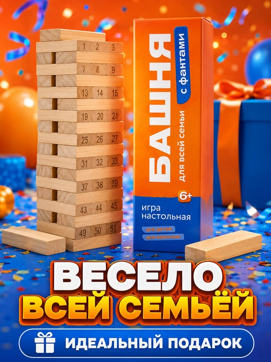 Stol o'yini Jenga (Jengo) - yog'och minora, oila va do'stlar uchun o'yinlar, 3+