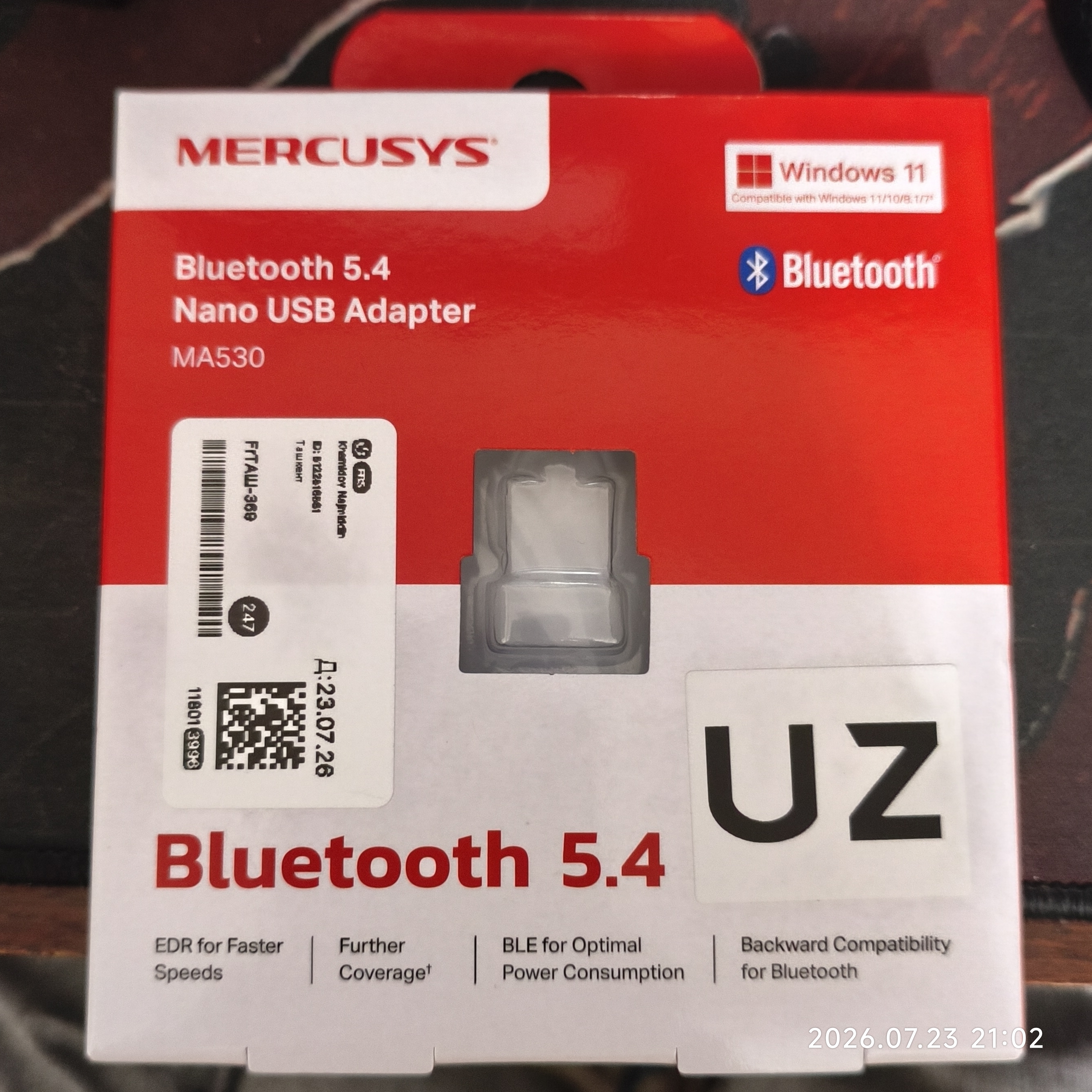 Mercusys MA530 Bluetooth 5.3 Nano USB blutuz adapter, qabul qiluvchi