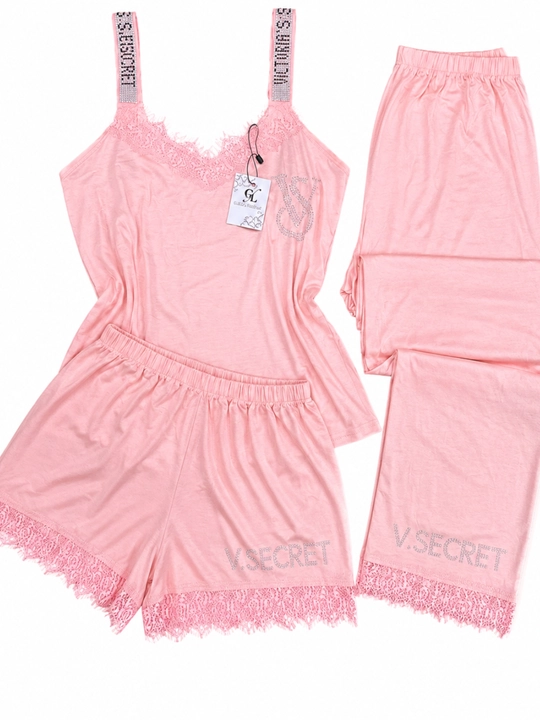 Pijama to'plami 3 qismli, ayollar pijamasi 3 tasi 1 da mayka, shortik, shim 