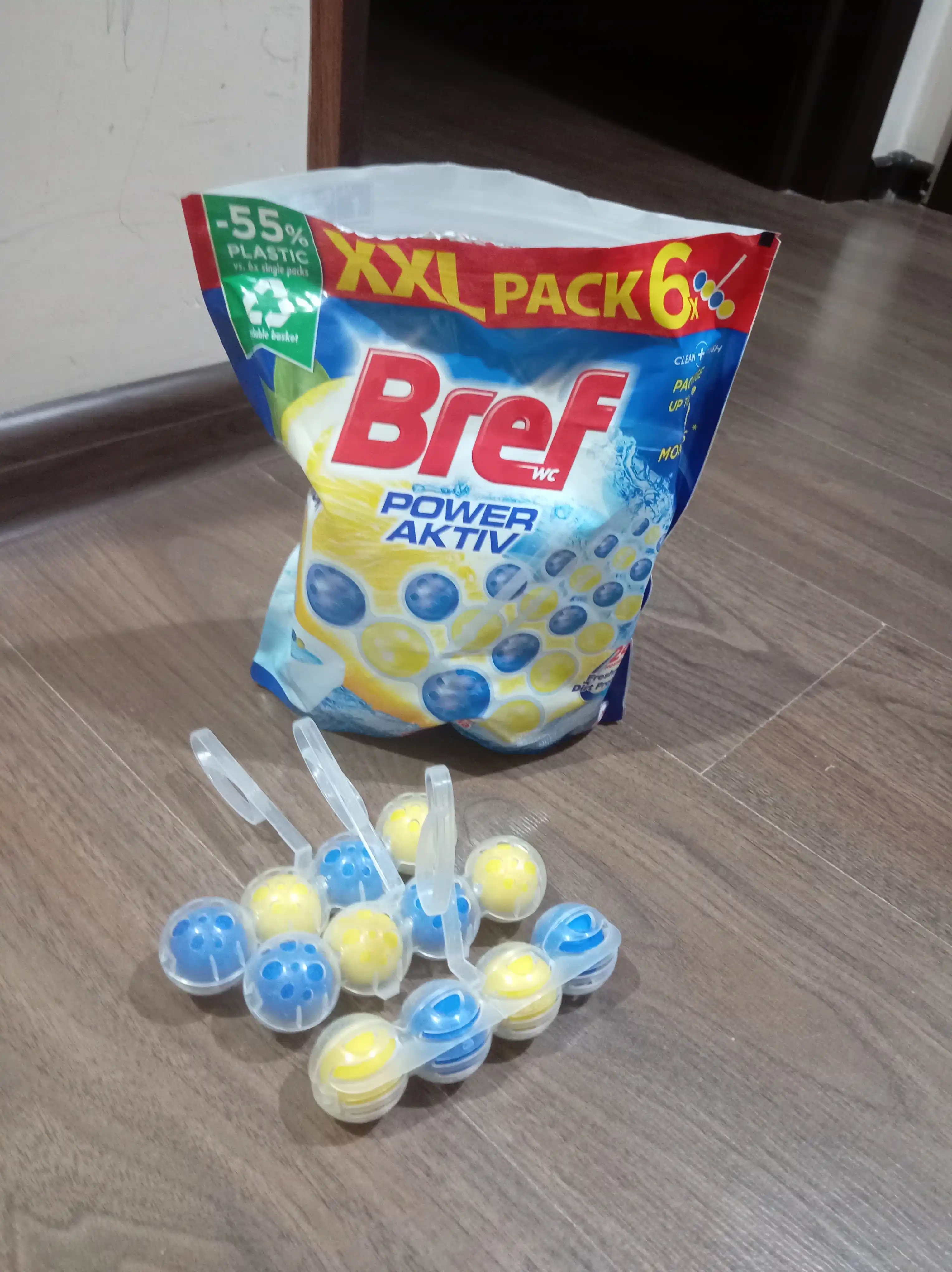 Bref Power Active Лимонная свежесть, туалетный блок, чистящее средство для туалета, 6x50 г