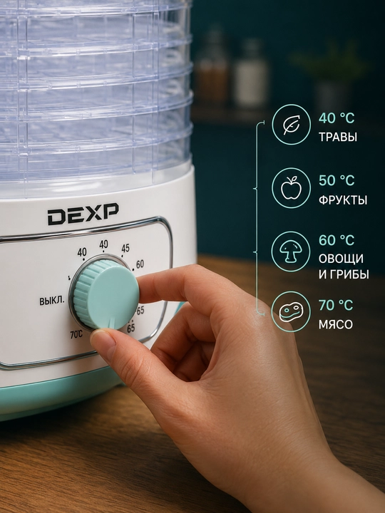 Сушилка для овощей и фруктов DEXP FD-1250, Россия