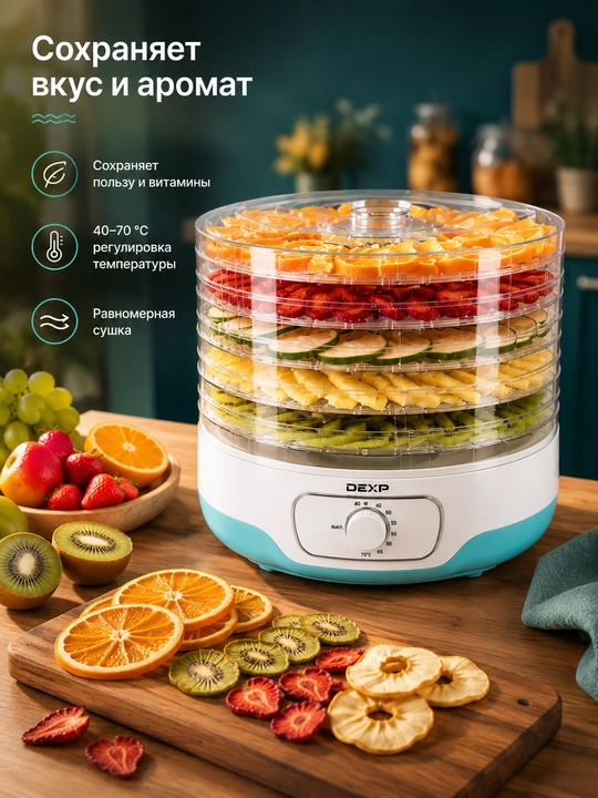 Сушилка для овощей и фруктов DEXP FD-1250, Россия - 