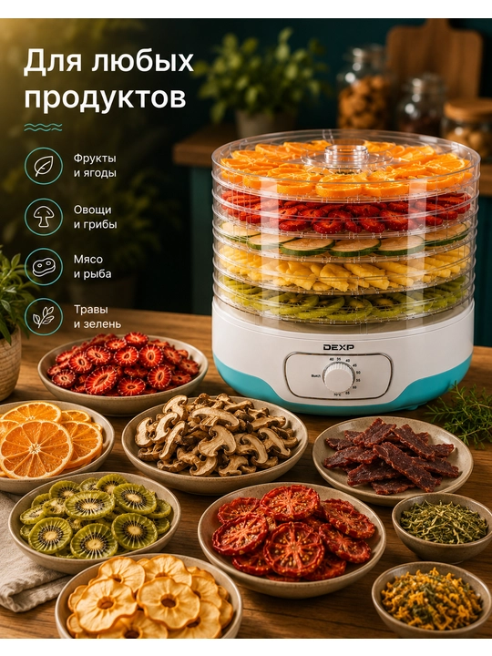 Сушилка для овощей и фруктов DEXP FD-1250, Россия