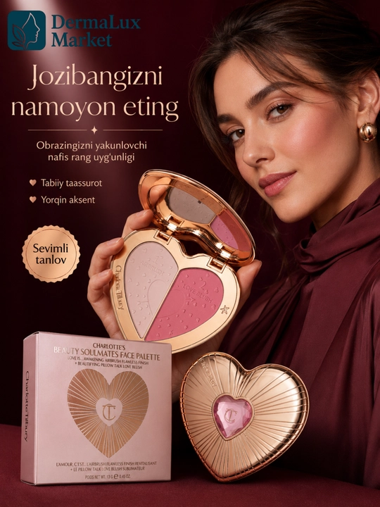 Beauty Soulmates yuz uchun rumyana, Ikki rangli blush palitra Charlotte Tilbury Love Blush