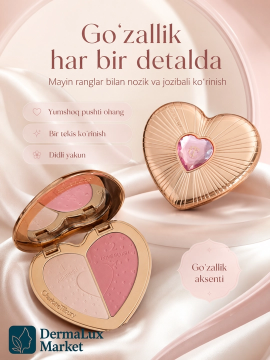 Beauty Soulmates yuz uchun rumyana, Ikki rangli blush palitra Charlotte Tilbury Love Blush