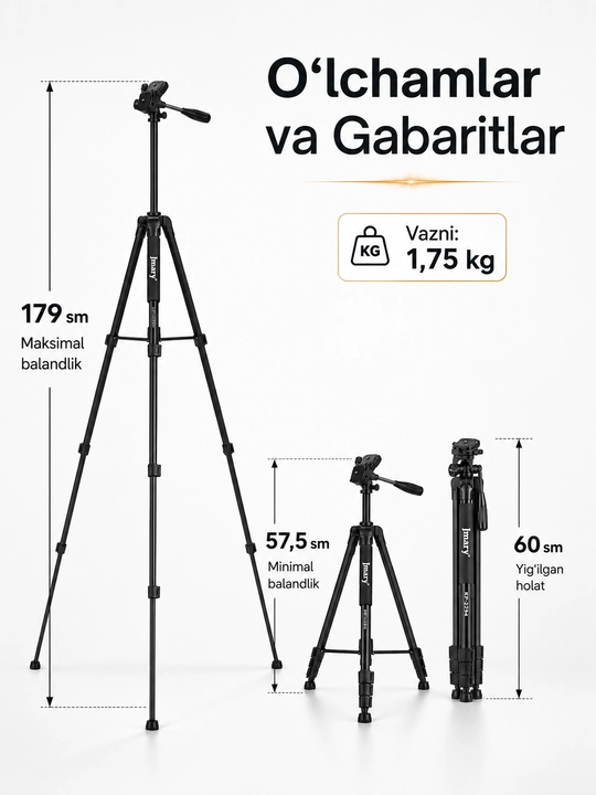 Штатив Jmary KP-2294 для камеры, 179 см, горизонтальная штанга, 360°, 3 кг