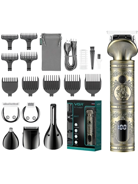 VGR Professional Trimmer – Soch olish mashinka, soqol va burun mashinka to'plami, VGR 107