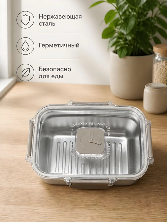Ланч-бокс из нержавеющей стали с ложкой в комплекте