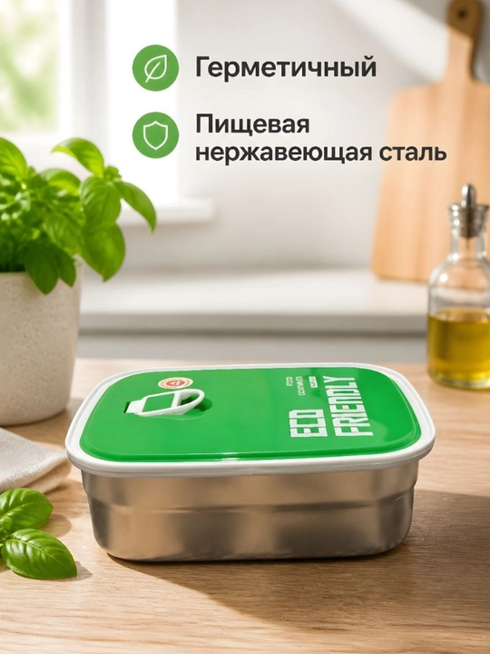Ланч-бокс из нержавеющей стали с ложкой в комплекте