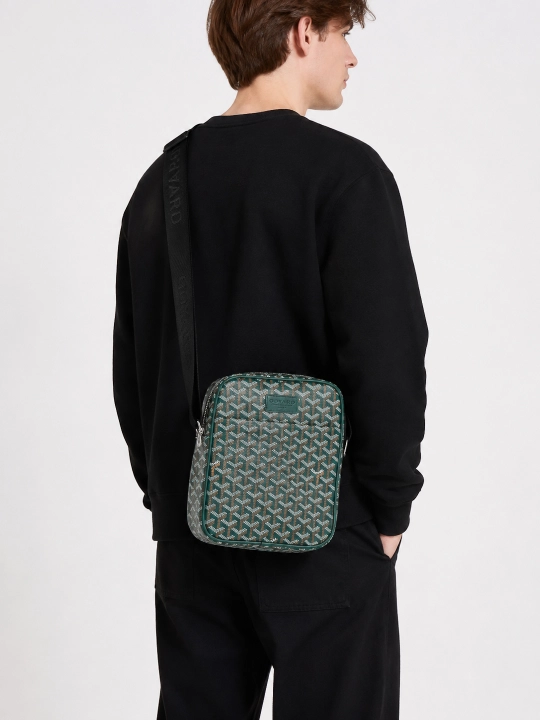 Erkaklar yelka sumkasi, kross-bodi, Goyard premium uslubida