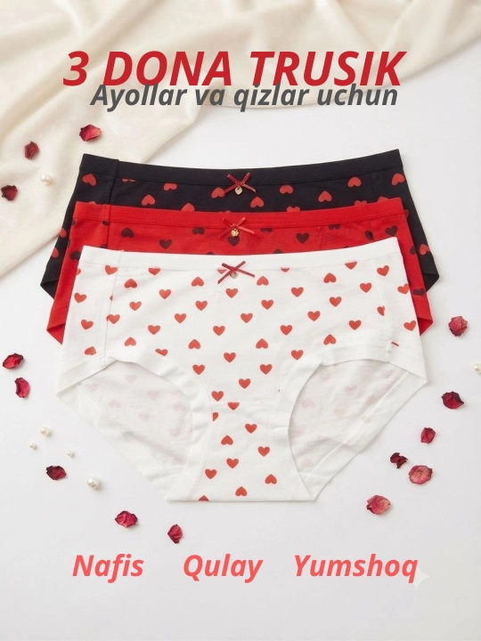 Ayollar ichki kiyimi, ayollar va qizlar uchun trusiklar, 3 donalik to‘plam - 