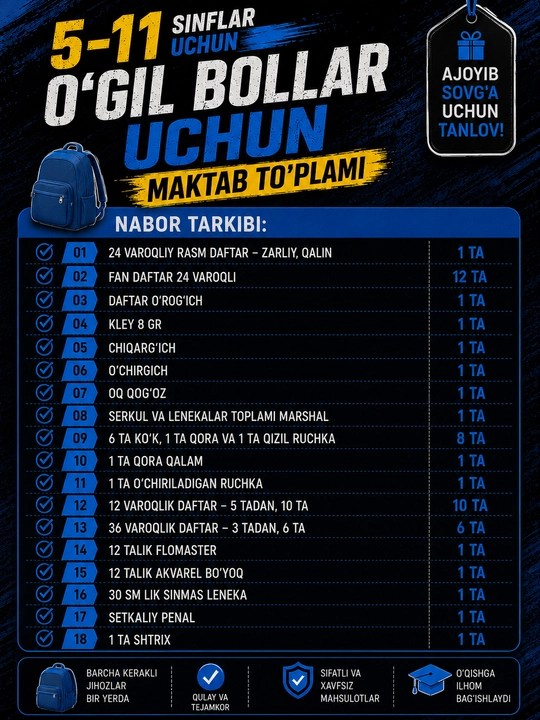 Eng sifatli maktab kanselyariya toʻplami — 1–4 va 5–11-sinflar uchun