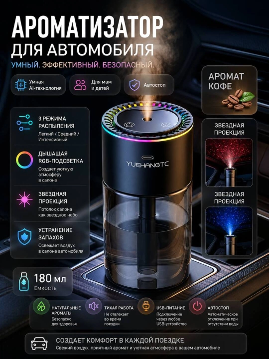 Avtomobil uchun avtomatik aqlli aromadiffuzeri, aromatizator, 3 ta aromatizator sovg'a