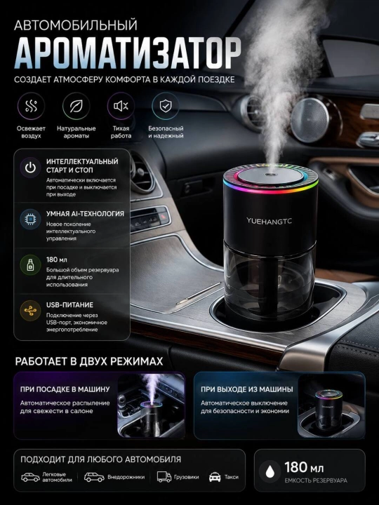 Avtomobil uchun avtomatik aqlli aromadiffuzeri, aromatizator, 3 ta aromatizator sovg'a - 