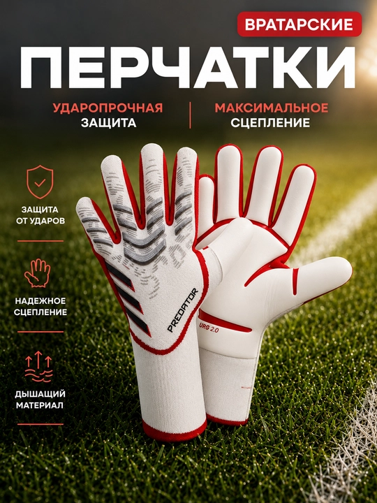 Вратарские перчатки для футбола без застёжек, латекс 4 мм, размеры 6–10 - 