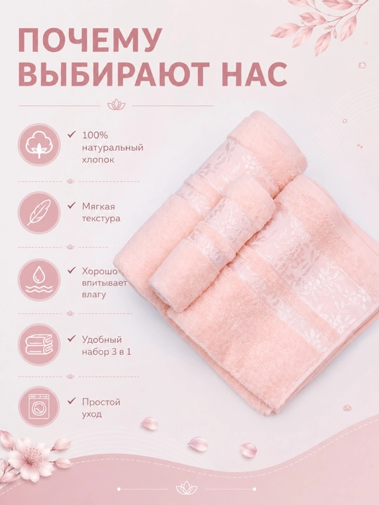 Sochiqlar to'plami 3 tasi 1 da, hammom, yuz va soch uchun, yumshoq va mayin
