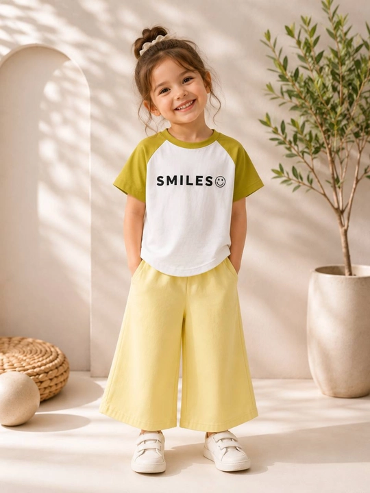 Комплект SMILES для девочек, футболка и широкие брюки, хлопковый костюм 2 предмета
