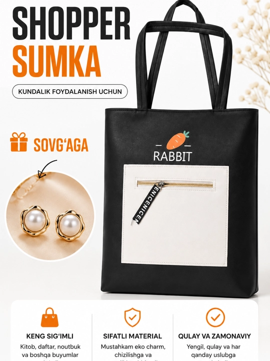 Qizlar uchun shopper sumka koja matoli maktab ish va o'qish uchun ajoyib tanlov - 