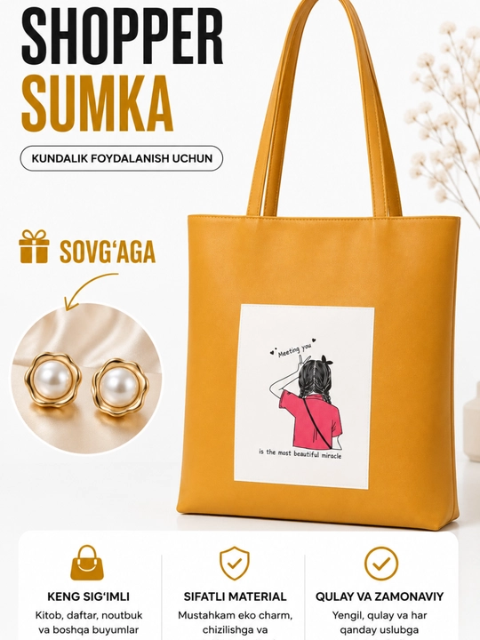 Qizlar uchun shopper sumka koja matoli maktab ish va o'qish uchun ajoyib tanlov - 