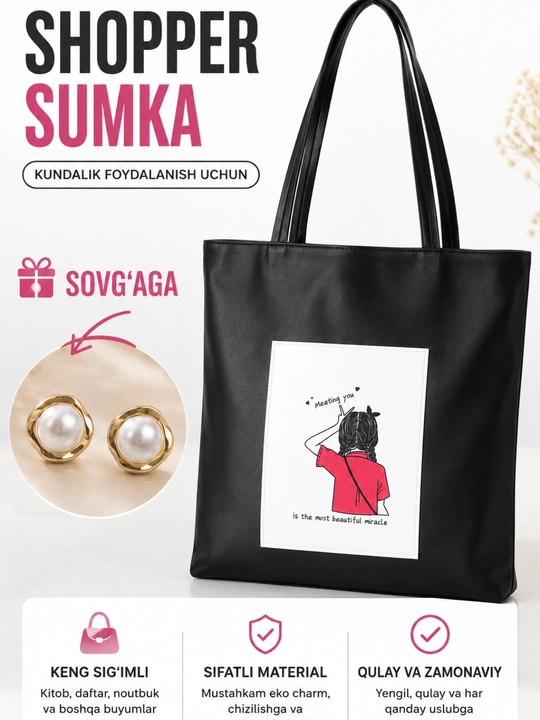 Qizlar uchun shopper sumka koja matoli maktab ish va o'qish uchun ajoyib tanlov - 