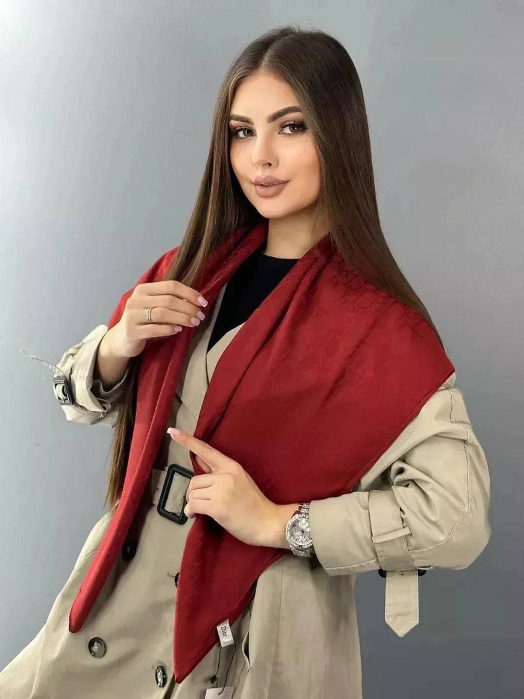 Шелковый платок Dior для женщин и девочек, подарок, хиджаб 95 х 95 см