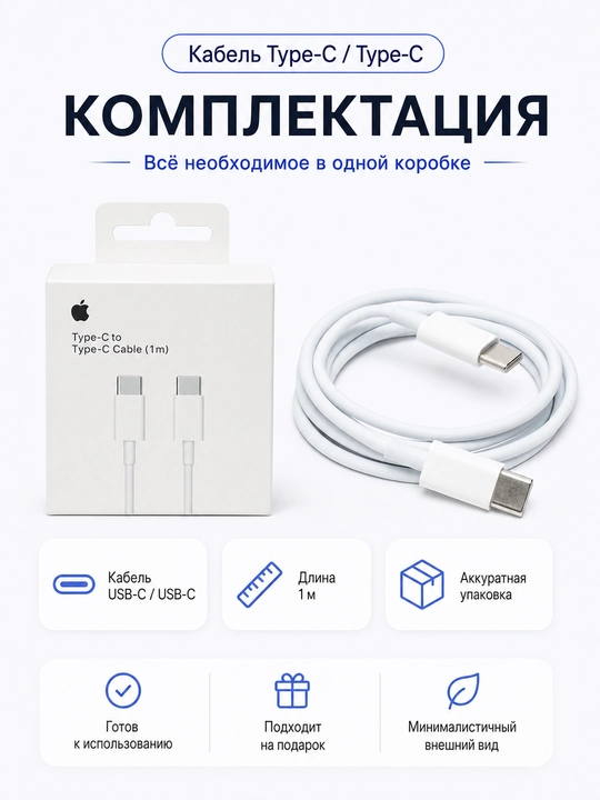 Кabel Type-C - Type-C, tez zaryadlash uchun, Android va iPhone uchun mos, 1 m