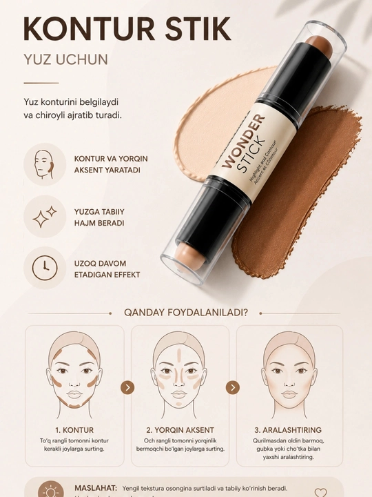 Kontur stik, yuz konturi, highlight stik, bronzer, skulptor, makiyaj