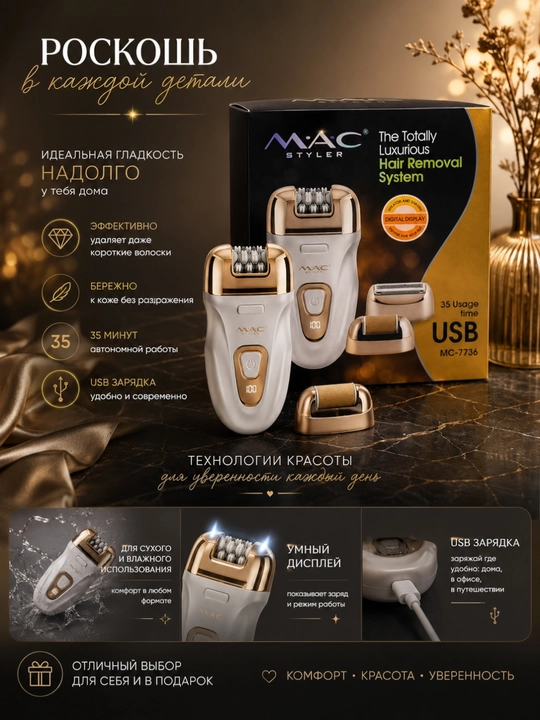 M.A.C-7736, ayollar uchun epilyator, uy sharoitida professional silliq teri