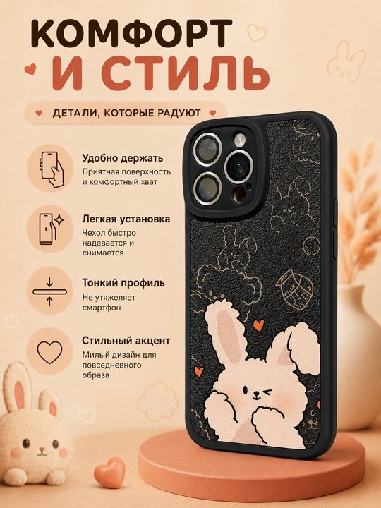 Quyon quchog‘i chexol iPhone 11, 12, 13, 14, 15, 16 Pro, Pro Max uchun, teri teksturali