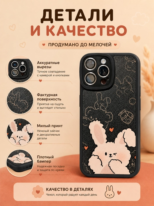 Quyon quchog‘i chexol iPhone 11, 12, 13, 14, 15, 16 Pro, Pro Max uchun, teri teksturali