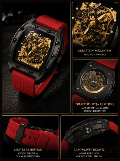 Erkaklar qo'l soati Richard Mille, avtomatik skeleton mexanizm, premium dizayn