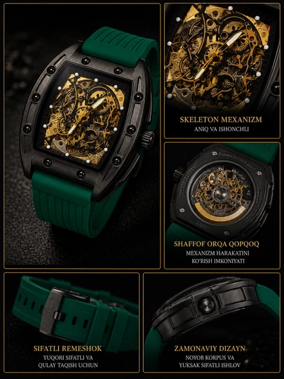 Erkaklar qo'l soati Richard Mille, avtomatik skeleton mexanizm, premium dizayn