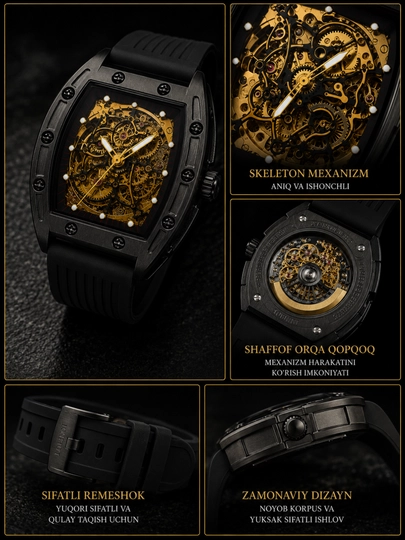 Erkaklar qo'l soati Richard Mille, avtomatik skeleton mexanizm, premium dizayn