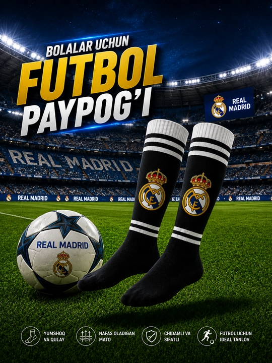 Bolalar futbol getralari, o'lchami 6 yoshdan 12 yoshgacha, uzun, sport paypog‘i - 