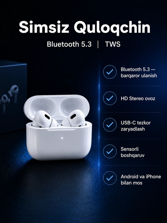 IPhone va Android bilan mos keladigan sensorli ekranli Pods Pro 2 simsiz quloqchinlari