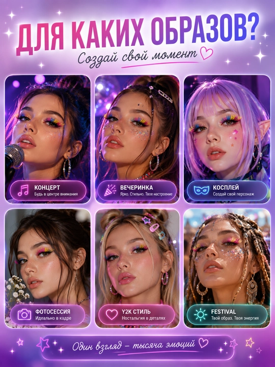 Цветные пучковые ресницы Rainbow, 120 пучков, набор для Y2K, Festival и Cosplay