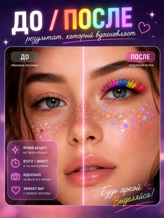 Цветные пучковые ресницы Rainbow, 120 пучков, набор для Y2K, Festival и Cosplay