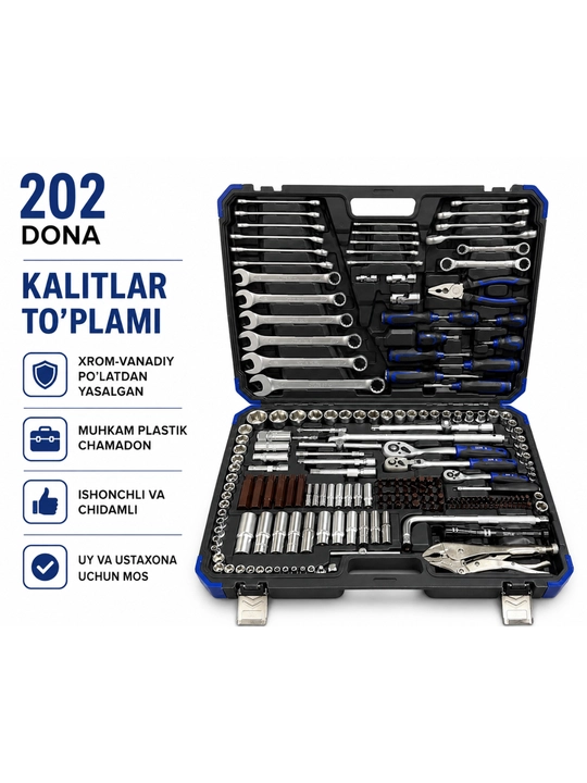 YOFE 202 Dona avtomobil asboblar to‘plami, kalitlar va golovkalar nabori - 